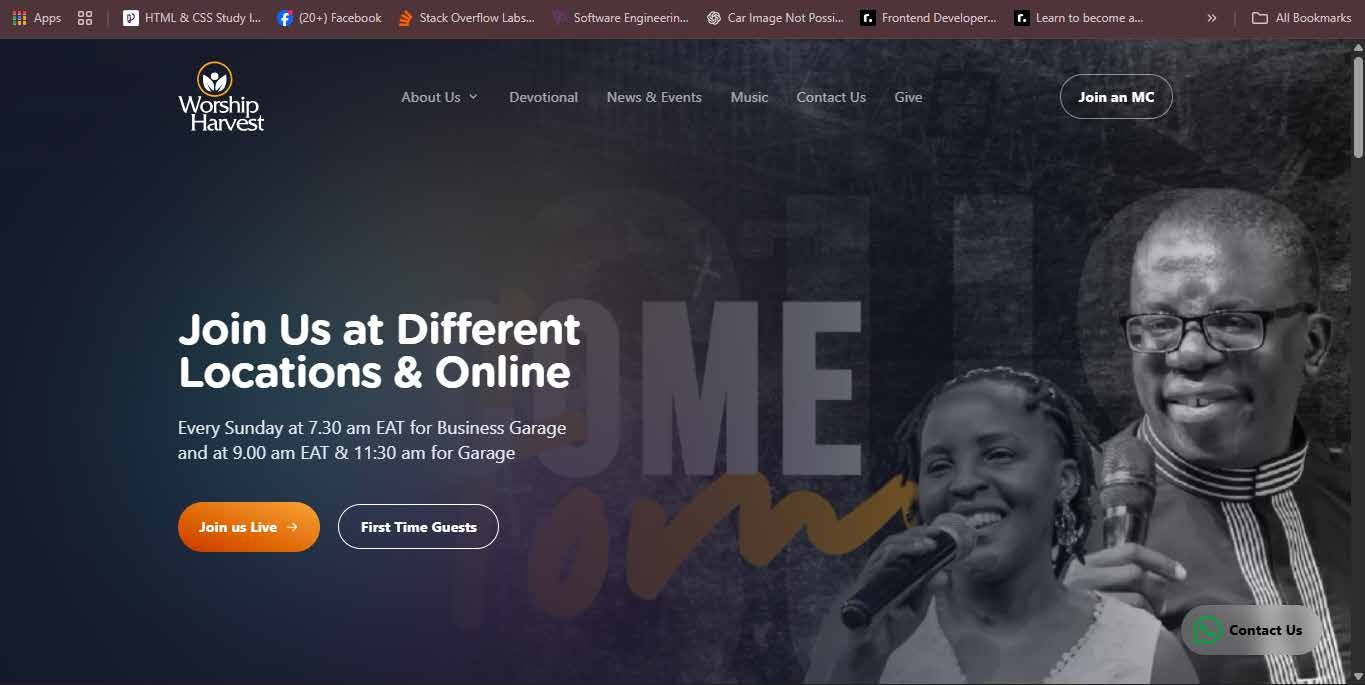 Screenshot of worshipharvest.org